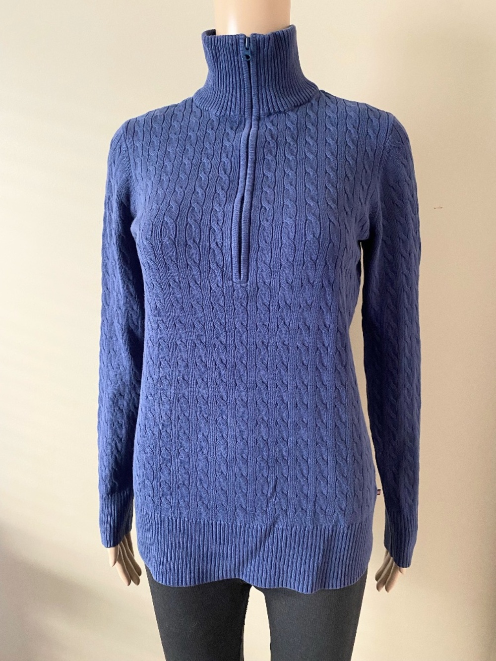Vintage Ralph Lauren cable knit half zipper blue sweater, women’s medium